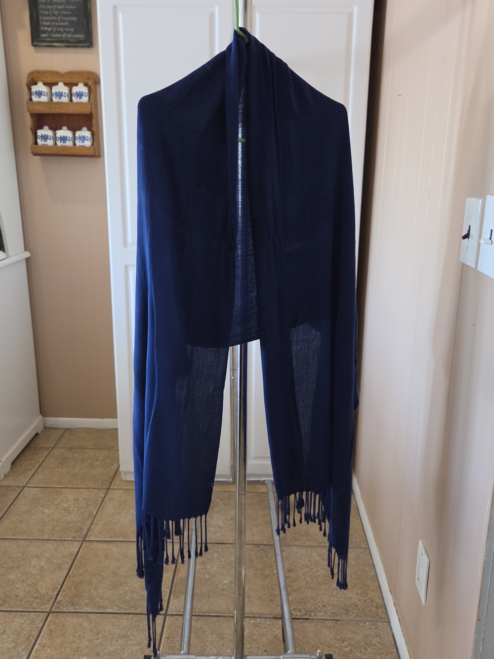 Navy Blue Fringe Shawl Wrap